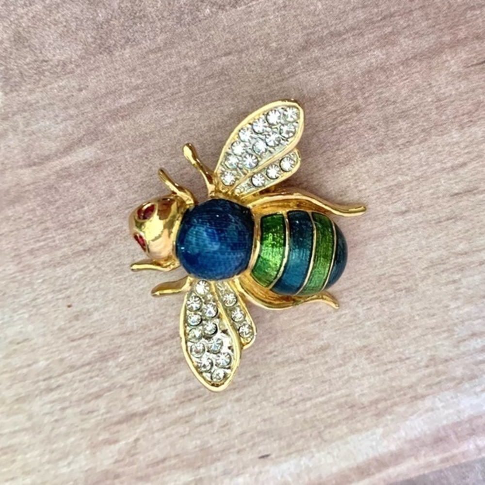 Vintage Blue and Green Jewel Bee Brooch